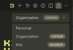 Environment selector dropdown showing Personal and Organization environments