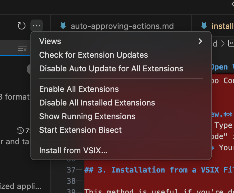 Installing Voyager Code using VS Code's Install from VSIX dialog